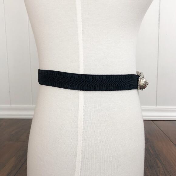 Vintage Accessocraft NYC Stretch Belt Antiqued Silver Tone Detail Formal Black - Picture 5 of 13